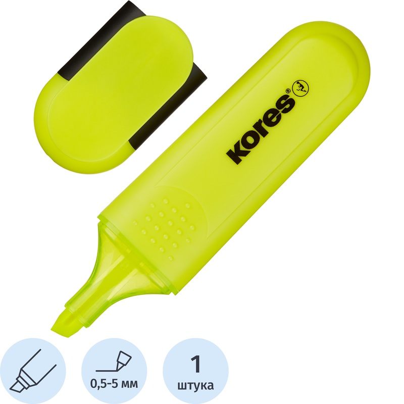 Изображение товара Текстовыделитель Kores Bright Liner Plus желтый (толщина линии 0.5-5 мм)