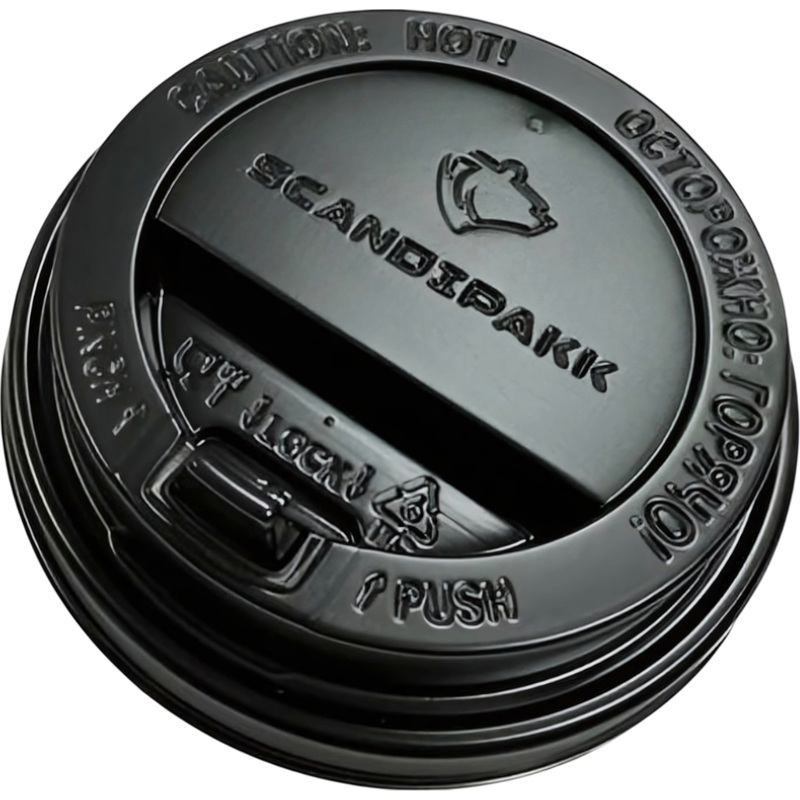 Изображение товара Крышка для стакана Сканди Пакк 80 мм пластиковая черная с клапаном 1000 штук