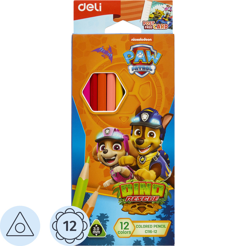Изображение товара Цветные карандаши Deli Paw Patrol 12 штук трёхгранные для детей