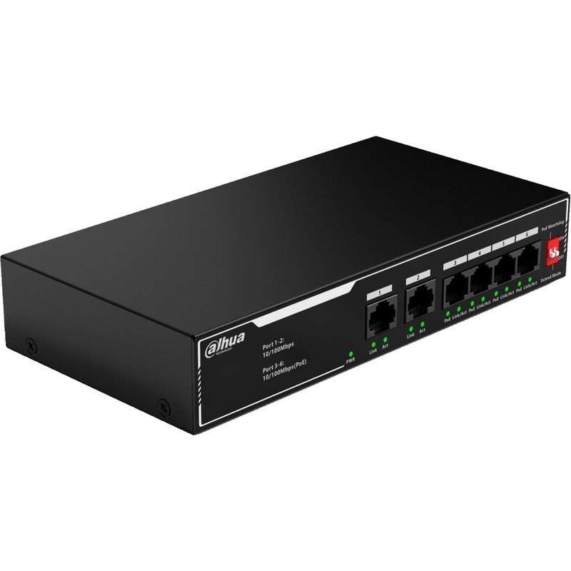 Изображение товара Коммутатор Dahua DH-SF1006LP неуправляемый PoE для видеонаблюдения 6 портов