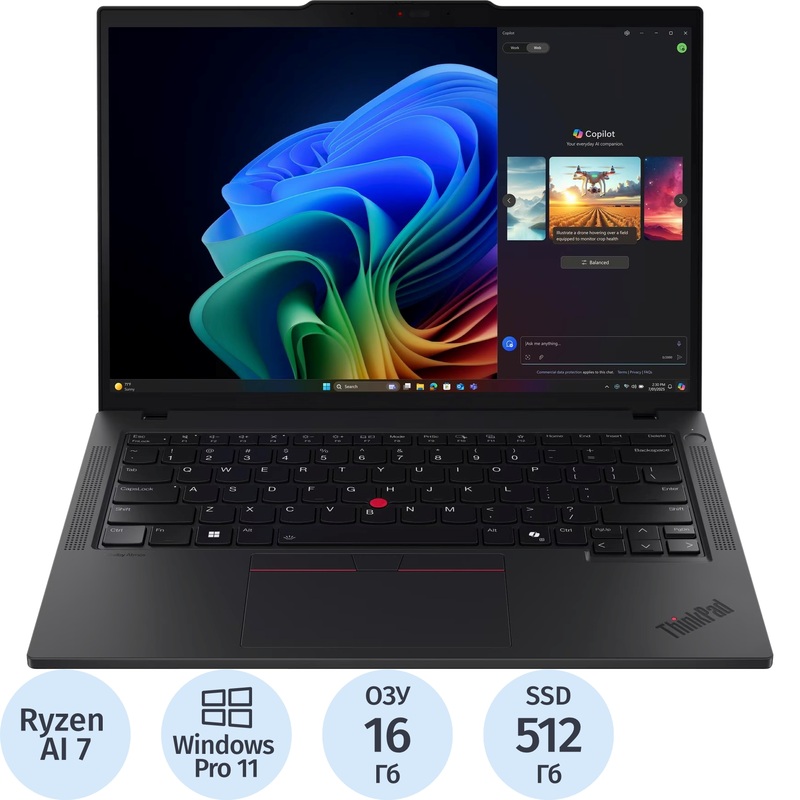 Изображение товара Ноутбук Lenovo ThinkPad T14 G6 14" чёрный AMD Ryzen AI 7 350/16 ГБ/SSD 512 ГБ (21QJ00CNUS)