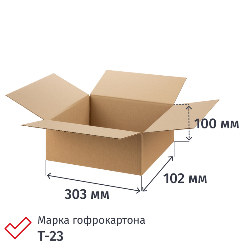 Изображение товара Гофрокороб 303x102x100 мм Т-23 профиль B бурый 20 штук упаковка