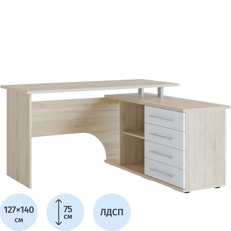 Изображение товара Компьютерный стол угловой Сокол КСТ-109П дуб сонома белый 1400x1270x750 мм