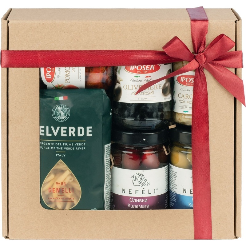 Изображение товара Подарочный набор Italioni Kraft Box 26 2.9 кг с деликатесами для средиземноморской кухни