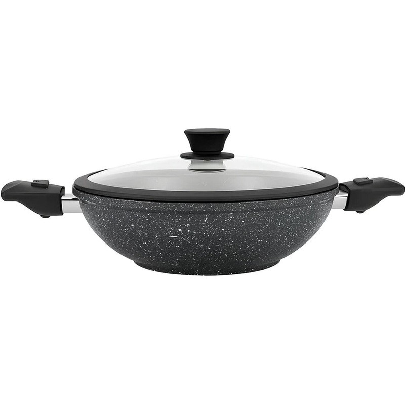 Изображение товара Сотейник Panairo Harfe Black 28 см литой алюминий с крышкой для духовки и плиты
