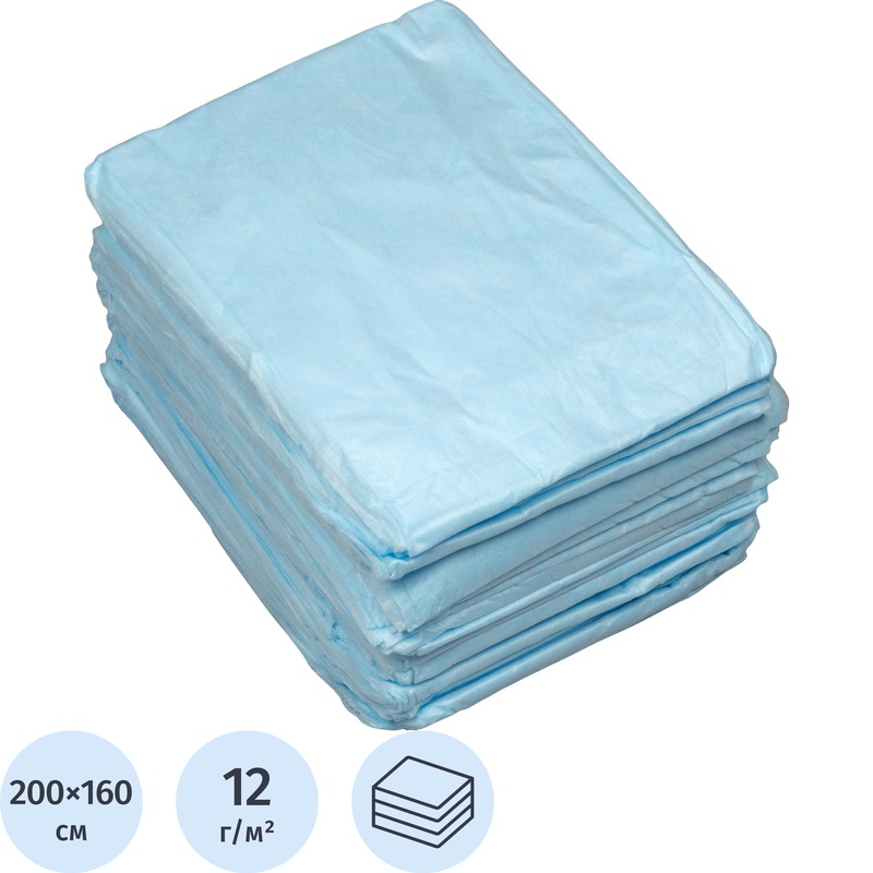 Изображение товара Простыня одноразовая Чистовье Стандарт нестерильная в сложении 200x160 см голубая (20 штук в упаковке)