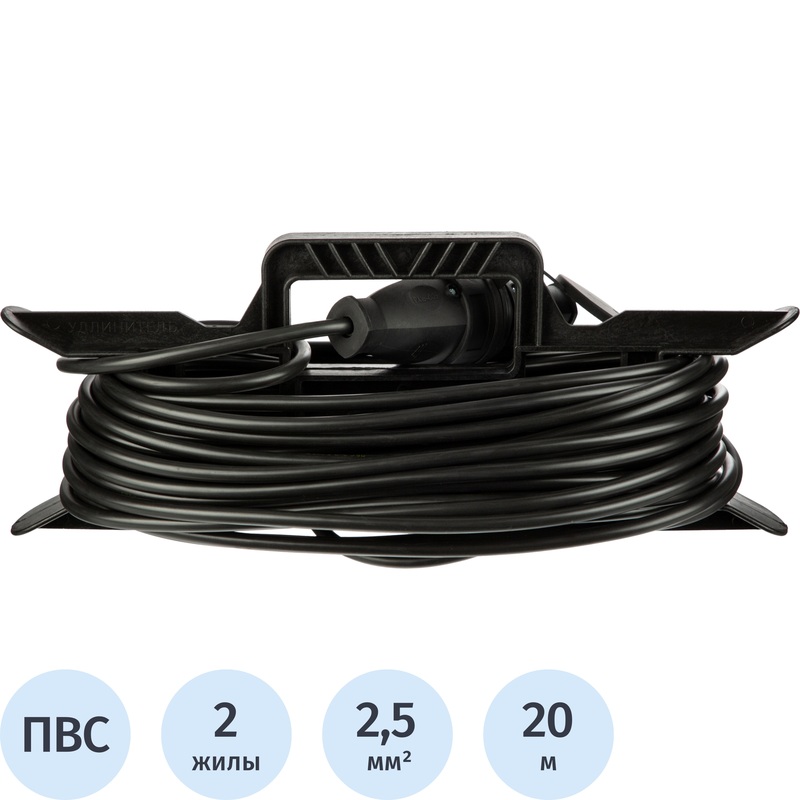 Изображение товара Удлинитель на рамке силовой TOPFORT ПВС 2х2.5 кв.мм 20 м 16 А без заземления 1 розетка