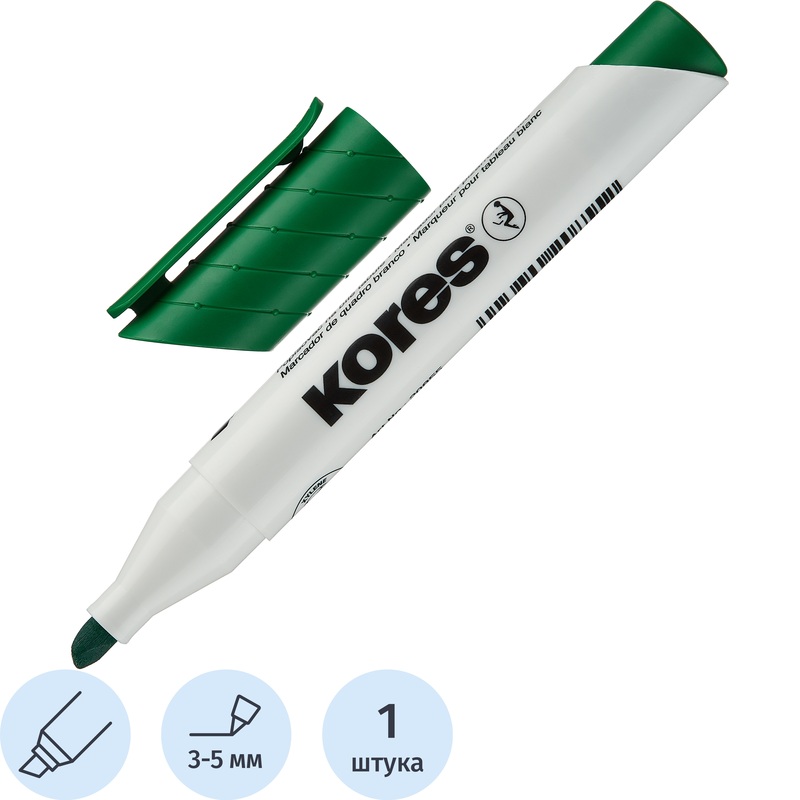 Изображение товара Маркер для белых досок Kores 20855 зеленый скошенный наконечник 3-5 мм