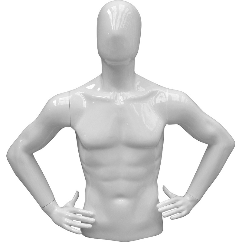 Изображение товара Манекен мужской торс C-21-01G с головой укороченный белый для витрин