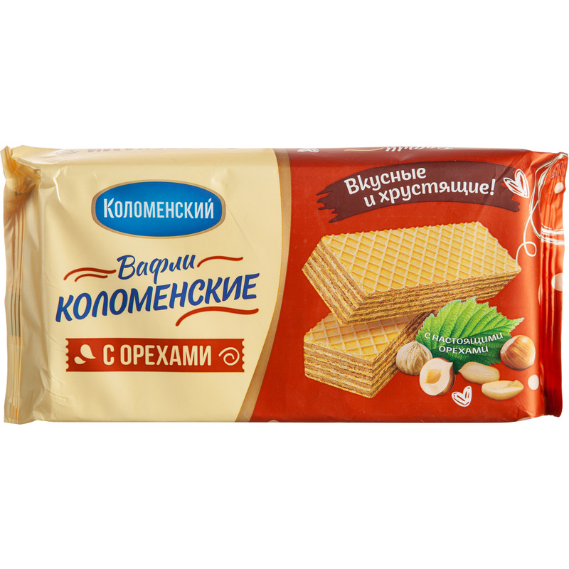 Изображение товара Вафли Коломенский с орехами 200 г - нежный десерт без красителей
