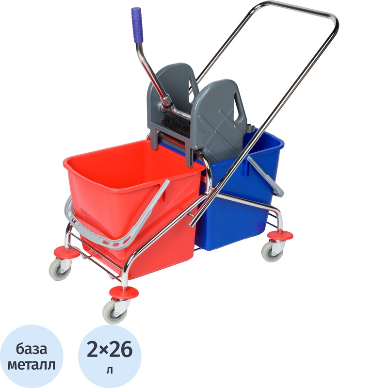 Изображение товара Профессиональная уборочная тележка Luscan с двумя ведрами и механизмом отжима 2x26 л