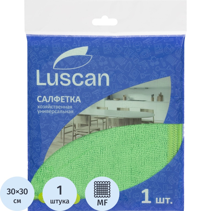 Изображение товара Микрофибровая хозяйственная салфетка Luscan 30x30 см, зеленая