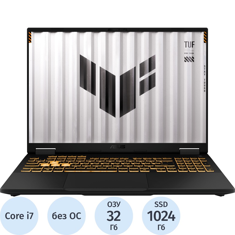 Изображение товара Ноутбук игровой Asus TUF Gaming F16 FX608JPR-RV048 16" серый Intel Core i7 14650HX/32 ГБ/SSD 1024 ГБ/NVIDIA GeForce RTX 5070 (90NR0NG1-M005K0)