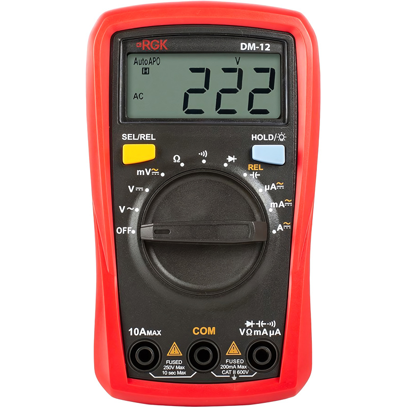 Изображение товара Мультиметр RGK DM-12 с поверкой портативный для измерений сопротивления тока и напряжения