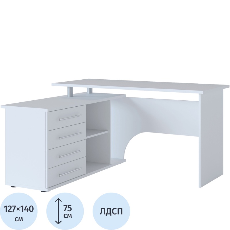 Изображение товара Компьютерный угловой стол Сокол КСТ-109Л белый 1400x1270x750 мм