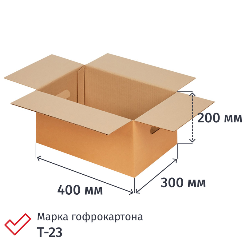 Изображение товара Гофрокороб с ручками 400x300x200 мм Т-23 профиль B бурый (10 штук в упаковке)