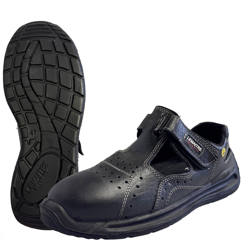 Изображение товара Полуботинки с перфорацией (сандалии) S1 Ampera Black ESD ПУ-ПУ из натуральной кожи с металлическим подноском антистатические (размер 44)