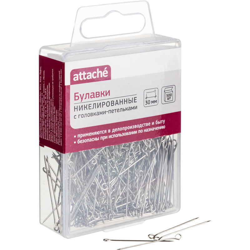 Изображение товара Металлические булавки Attache с головками-петельками 30мм 500шт