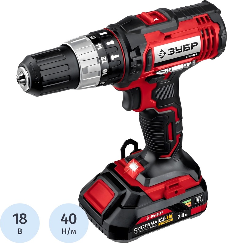 Изображение товара Дрель-шуруповёрт ударный Zubr ДШУ-185-22, 18В, 2×2Ач, кейс