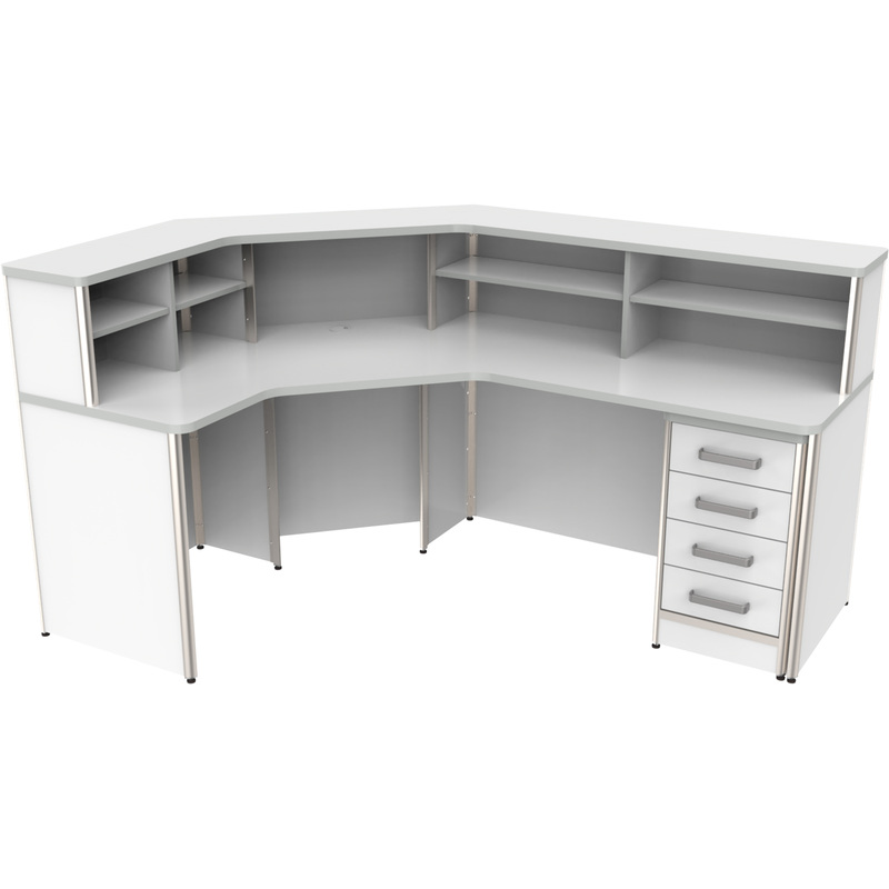 Изображение товара Стол лабораторный СЛУН 1400х2000 белый угловой с тумбой 4 ящика