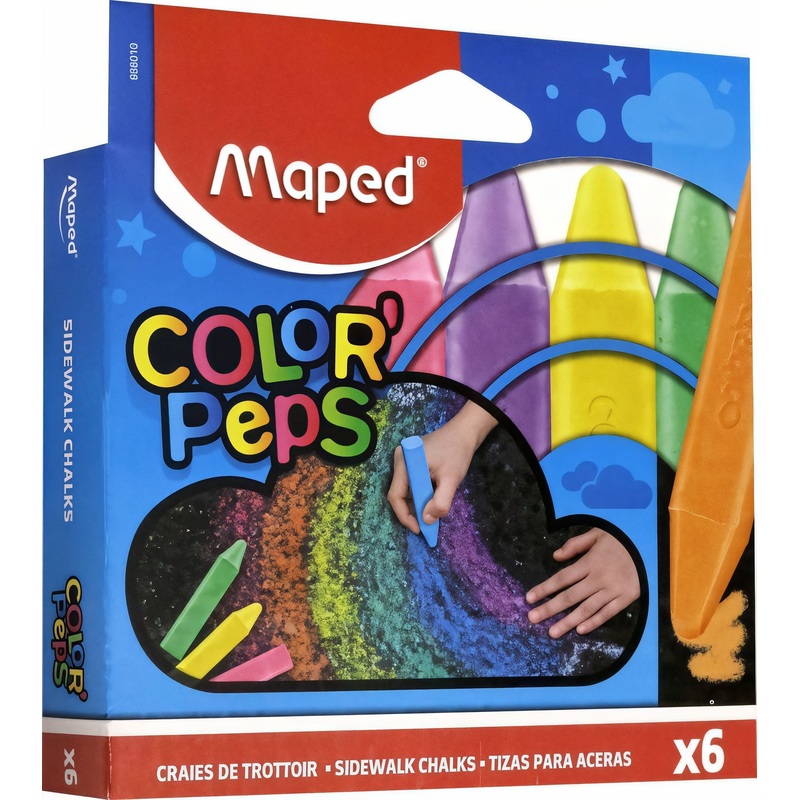 Изображение товара Цветной мел Maped Color'Peps 6 штук для асфальта безопасный и яркий набор