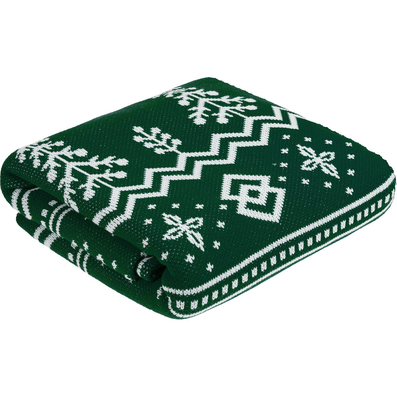 Изображение товара Плед Teplo Elnik акрил 110x160 см зеленый и молочно-белый зимний узор