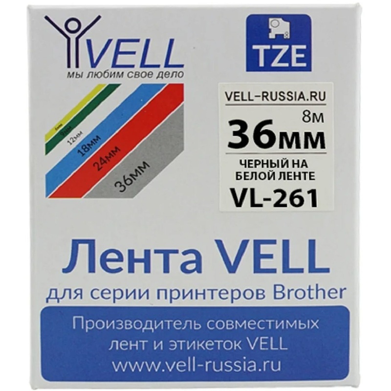 Изображение товара Картридж Vell для принтера этикеток 36 мм х 8 м цвет белый шрифт чёрный Изображение товара Картридж Vell для принтера этикеток 36 мм х 8 м цвет белый шрифт чёрный