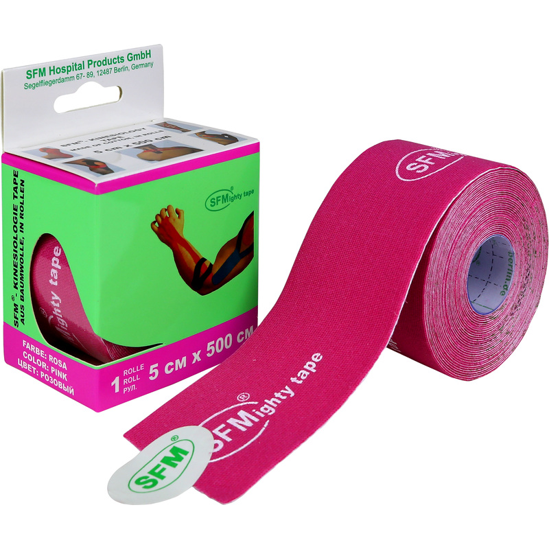 Изображение товара Кинезио тейп SFM хлопковая основа 5x500 см розовый для травм и реабилитации