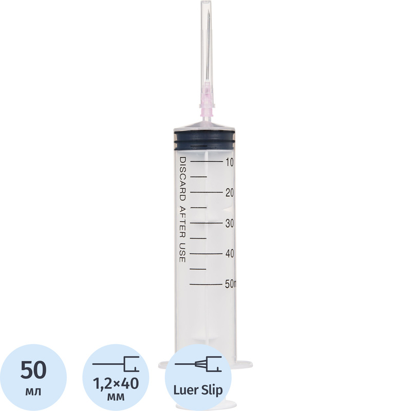 Изображение товара Шприц трёхкомпонентный Джинлонг 50 мл 18G 20 штук