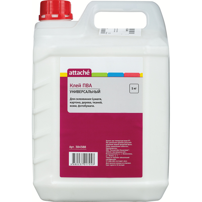 Изображение товара Клей ПВА Attache 5 кг универсальный для бумаги, дерева, ткани и кожи