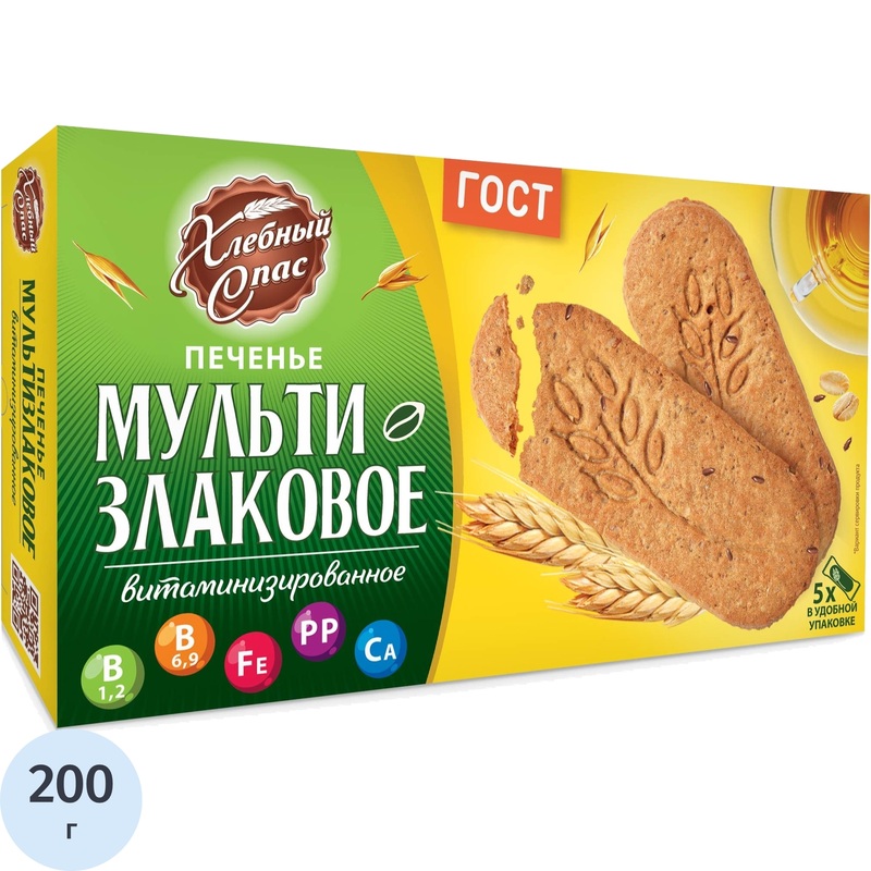 Изображение товара Печенье сдобное Хлебный спас Мультизлаковое витаминизированное 200 г