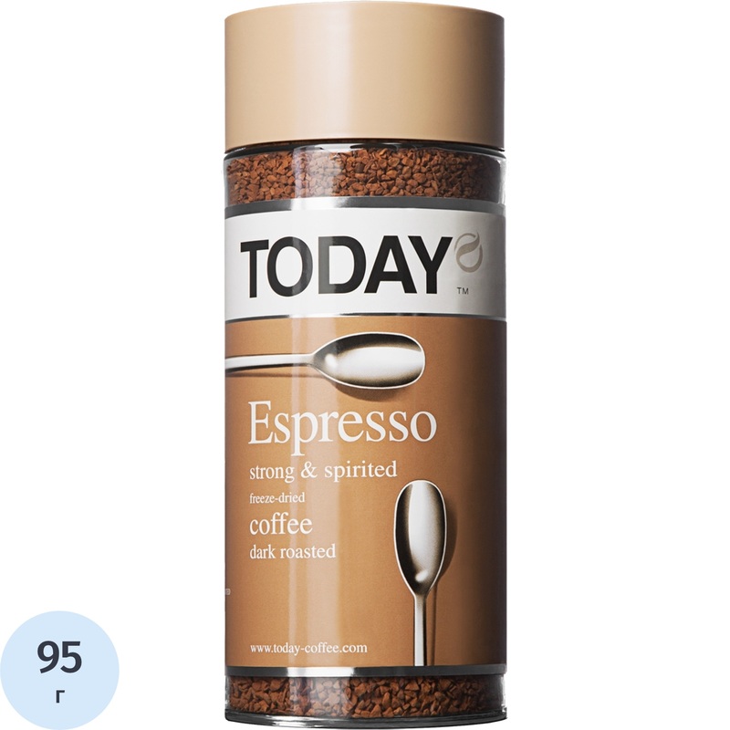 Изображение товара Кофе растворимый сублимированный Today Espresso 95 г в стеклянной банке