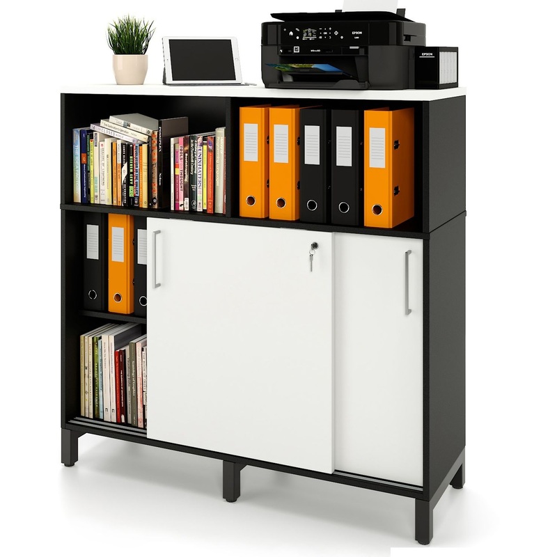 Изображение товара Стеллаж для документов Zamm Формат 11424 белый премиум/чёрный, металлические дверцы, ЛДСП, 1200х414