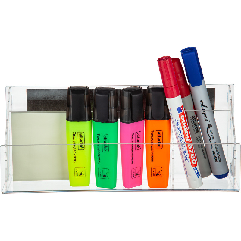 Изображение товара Держатель для маркеров Комус прозрачный 240x100x53 мм с магнитным креплением