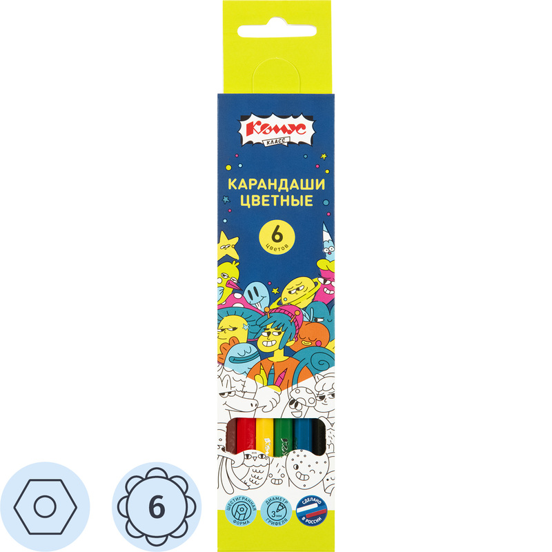 Изображение товара Карандаши цветные Комус Класс Максики 6 карандашей 6 цветов шестигранные
