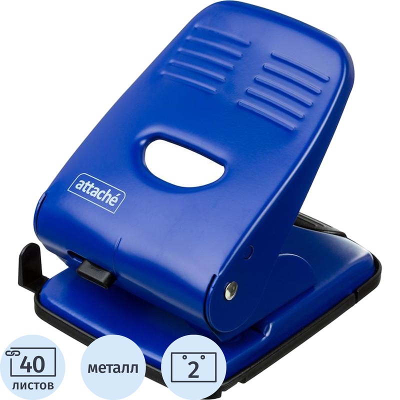 Изображение товара Уценка. Дырокол Attache до 40 листов синий с линейкой