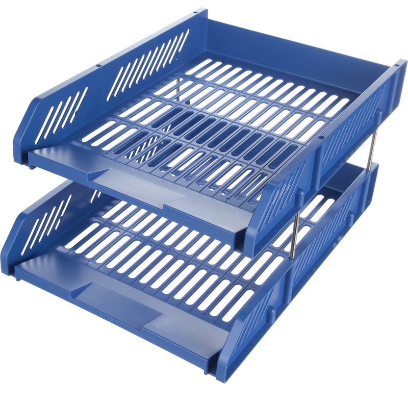 Изображение товара Горизонтальный двухсекционный пластиковый лоток Deli для бумаг формата А4 синий