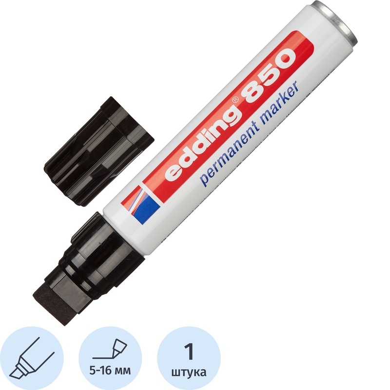 Изображение товара Маркер перманентный Edding E-850/1 черный (толщина линии 5-16 мм) клиновидный наконечник