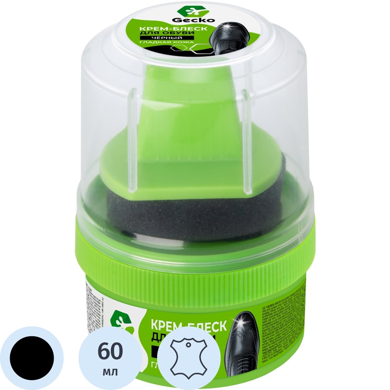 Изображение товара Крем для обуви Gecko черный 60 мл с аппликатором и защитой от влаги