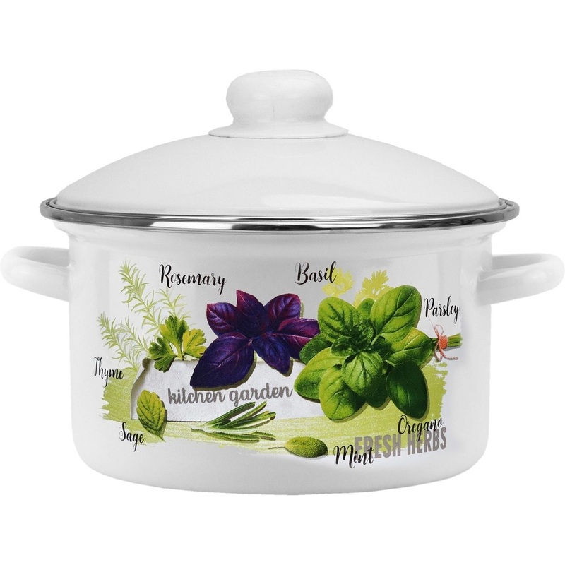 Изображение товара Кастрюля Эмаль Базилик (60074312) 3 л эмалированная сталь с крышкой