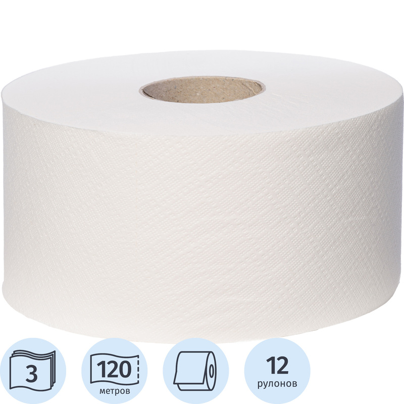 Изображение товара Бумага туалетная рулонная Focus Jumbo Premium T2 3-слойная белая 12 рулонов