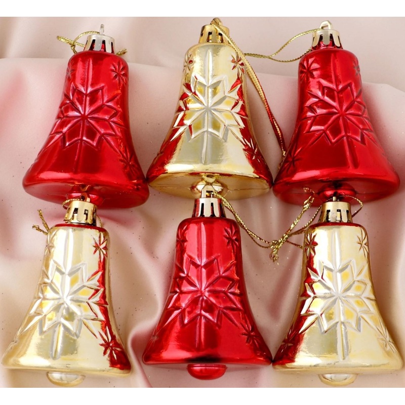 Изображение товара Украшение ёлочное Колокольчик со звёздами (набор 6 шт)красн. Зол.4941973