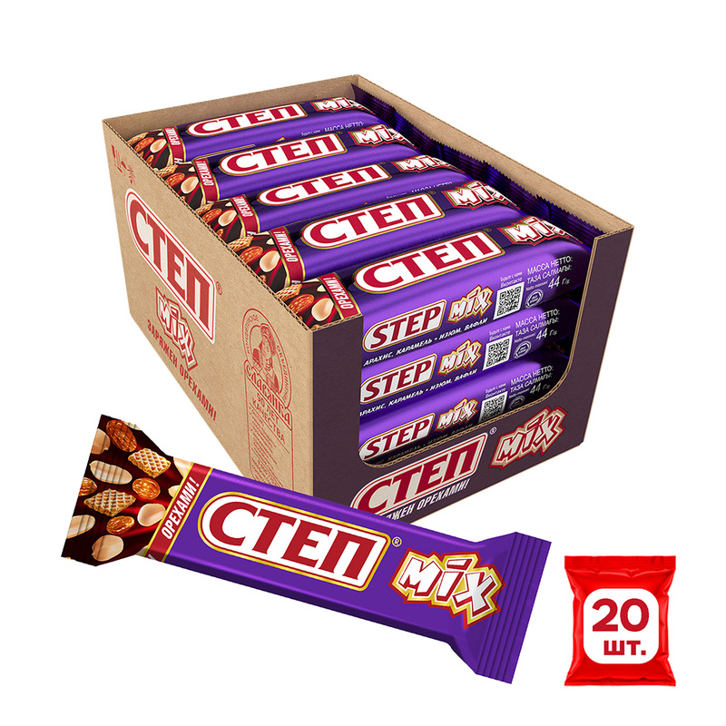 Изображение товара Шоколадный батончик Степ Mix с изюмом 44 г 20 шт