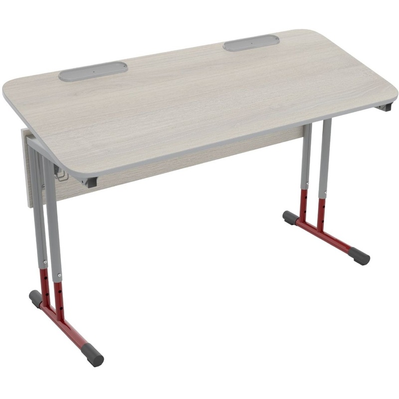 Изображение товара Стол ученический двухместный с закругленными углами и регулируемым наклоном столешницы (дуб шамони светлый/серый/красный, рост 3-7)