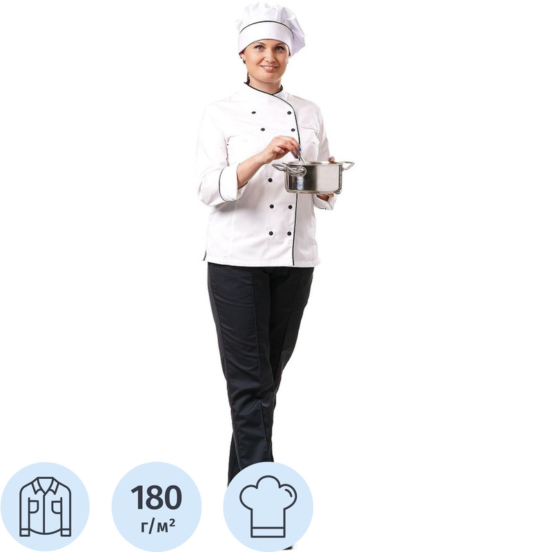 Изображение товара Поварская куртка женская белая Прованс с длинным рукавом размер 80-84