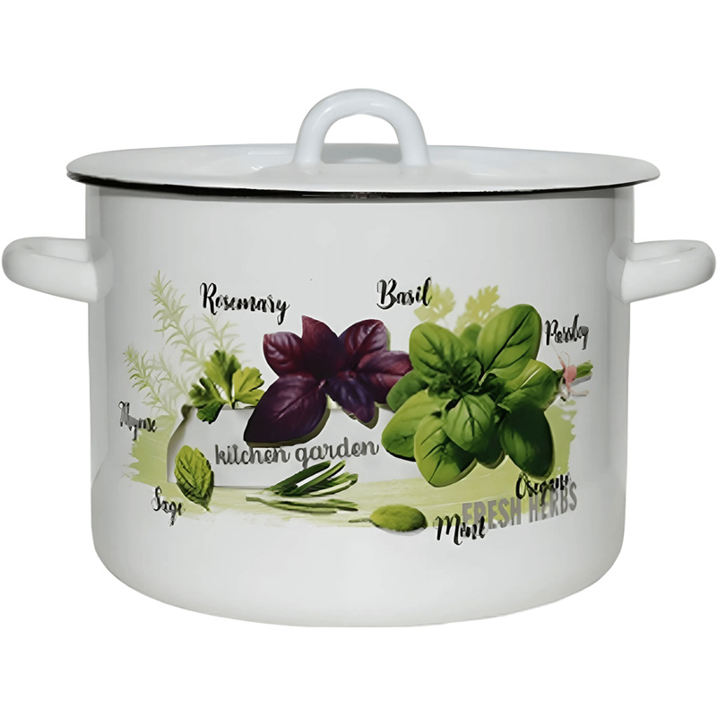 Изображение товара Кастрюля эмалированная Базилик 4.5 л с крышкой из нержавеющей стали Россия