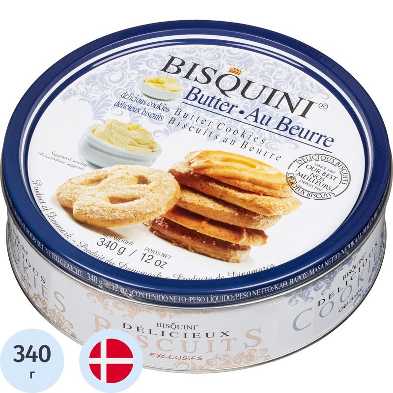 Изображение товара Печенье сдобное Bisquini Датское ассорти 340 г - ароматное и хрустящее