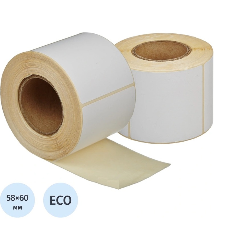 Изображение товара Этикетки самоклеящиеся 58 x 60 мм ECO 25 мм диаметр втулки (100 рулонов по 150 этикеток)