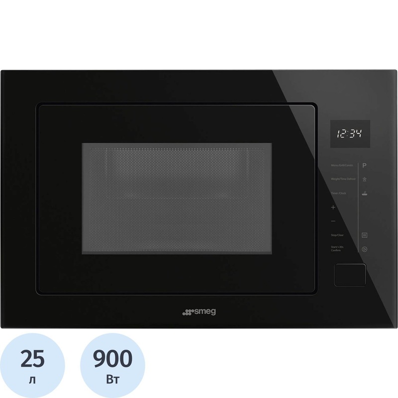 Изображение товара Встраиваемая микроволновая печь Smeg FMI025B3 черный с грилем и сенсорным управлением