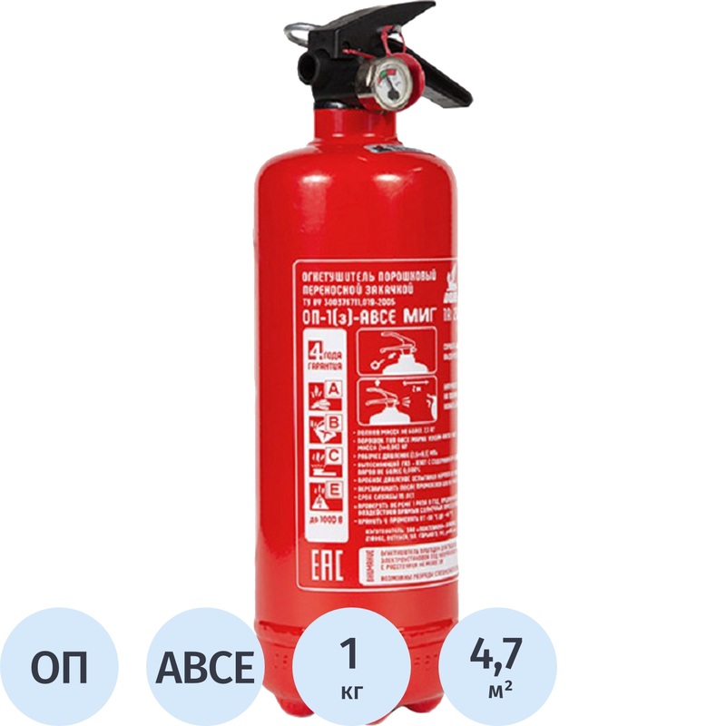 Изображение товара Порошковый огнетушитель Пожтехника МИГ 1A 21B CE 2,2 кг для электрооборудования